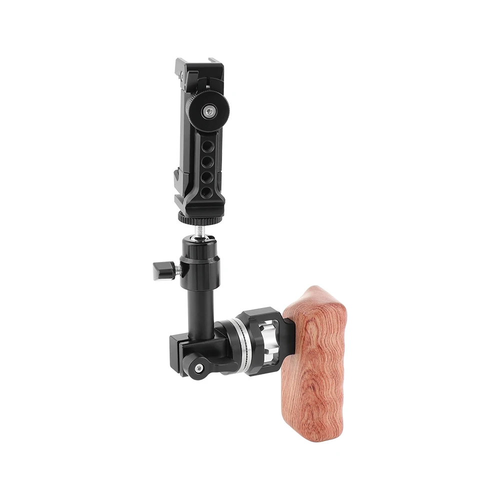 SZRIG Smartphone Clip + Ball Head Peapod Holder With Arri Rosette Wooden Handle Grip For Universal Cell phone tablet PC