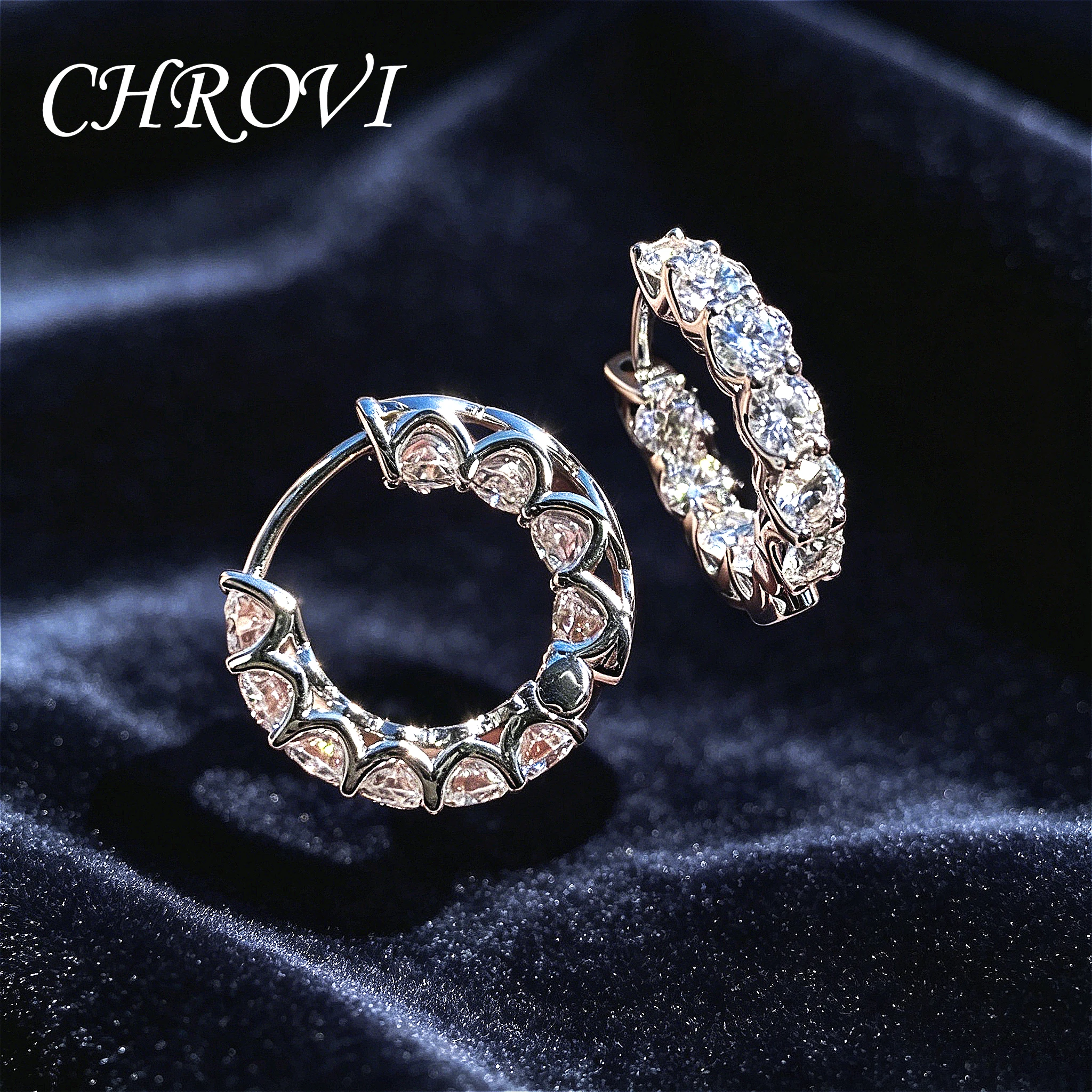 Light luxury 925 sterling silver high-end ear clips with diamond inlay, full diamond earrings studs, elegant women's earrings