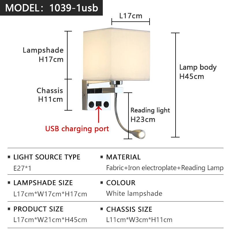 Modern LED Wall Lamp American Fabric Retro with Switch USB Interface Reading Lamp for Living Room Hotel Bedroom Bedside Lamp image 3