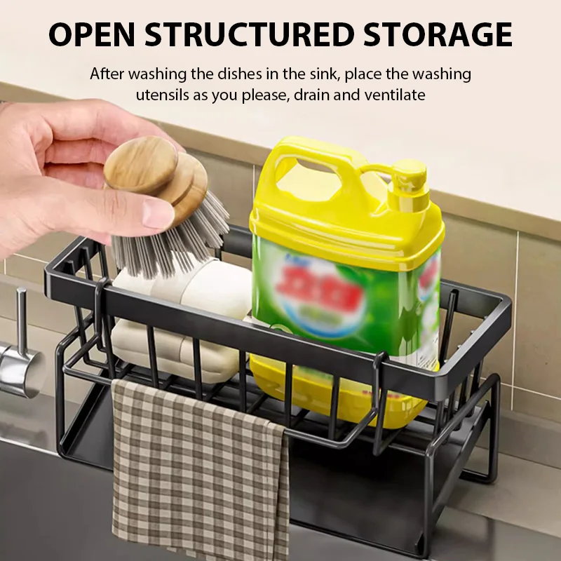 Kitchen Sink Drain Rack Organizer Plastic Desktop Self-draining Sink Shelf Soap Sponge Holder Dishcloth Towel Rack Filter Basket