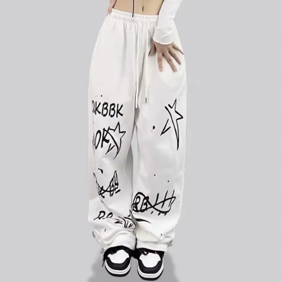 American street hip-hop calças femininas cintura alta personalidade carta impressão calças compridas 2025 verão nova moda y2k calças