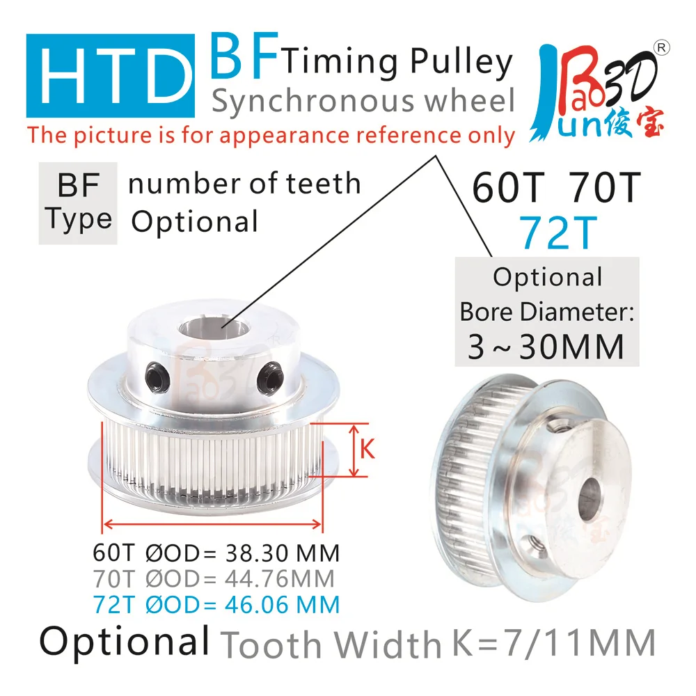 Trapezoidal Teeth BF Type MXL 60T 70T 72Teeth Timing pulley Bore 5 To 30MM Tooth Width 7 11MM Synchronous wheel 3D printer parts