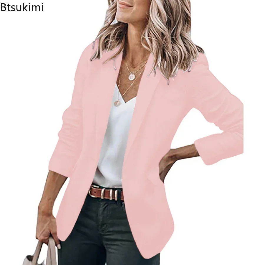 2024 Women's Long Sleeve Blazer Jacket Oversized Ladies Workwear Blazer Suits Slim Fit Single-breasted Cardigan Blazer Coats 5XL