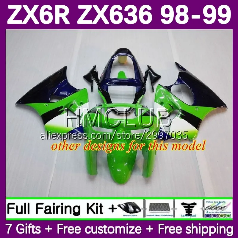 Fairing For KAWASAKI NINJA ZX-6R ZX636 ZX 6R 636 6 R ZX6R 98 99 96No.101 ZX-636 ZX 600 CC 600CC ZX600 1998 1999 Body Blue flames