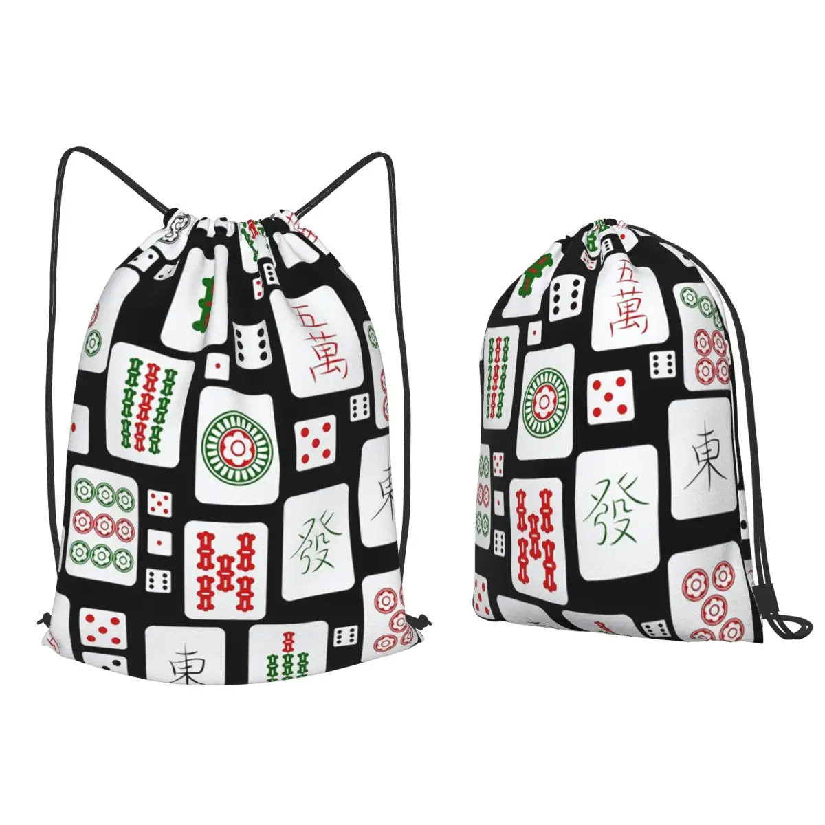 Mahjong Tiles Game Dice Backpacks Casual Drawstring Bundle Pocket Sundries Bag Book Bags for Travel Students