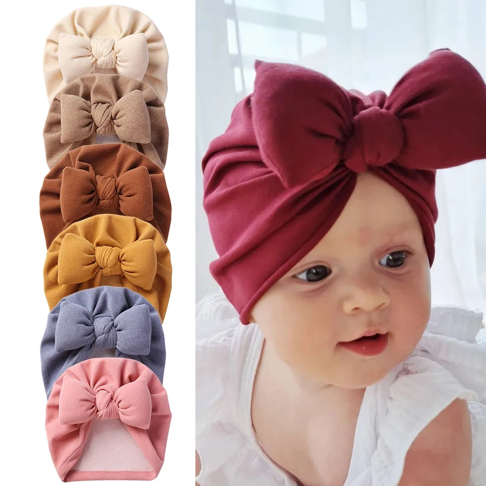 Boutique Faux Cashmere Baby Hat Warm Autumn Winter Beanies Solid Bow Topknot Bonnet Infant Boys Girls Caps New Turban Headwraps