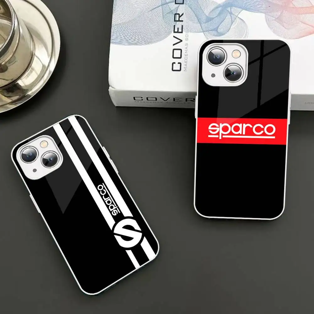 

S-Sparcos Logo Tempered Glass For Iphone 14 13 12 11 Pro Mini XS MAX 14Plus X XS XR Cover