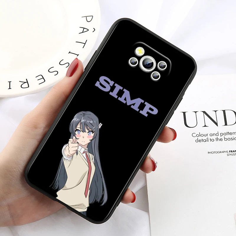 Sakurajima Mai Anime For Xiaomi Poco X6 X5 X4 X3 F4 F3 NFC M6 M5 M4 GT S Pro 4G 5G C65 Black Soft Phone Case