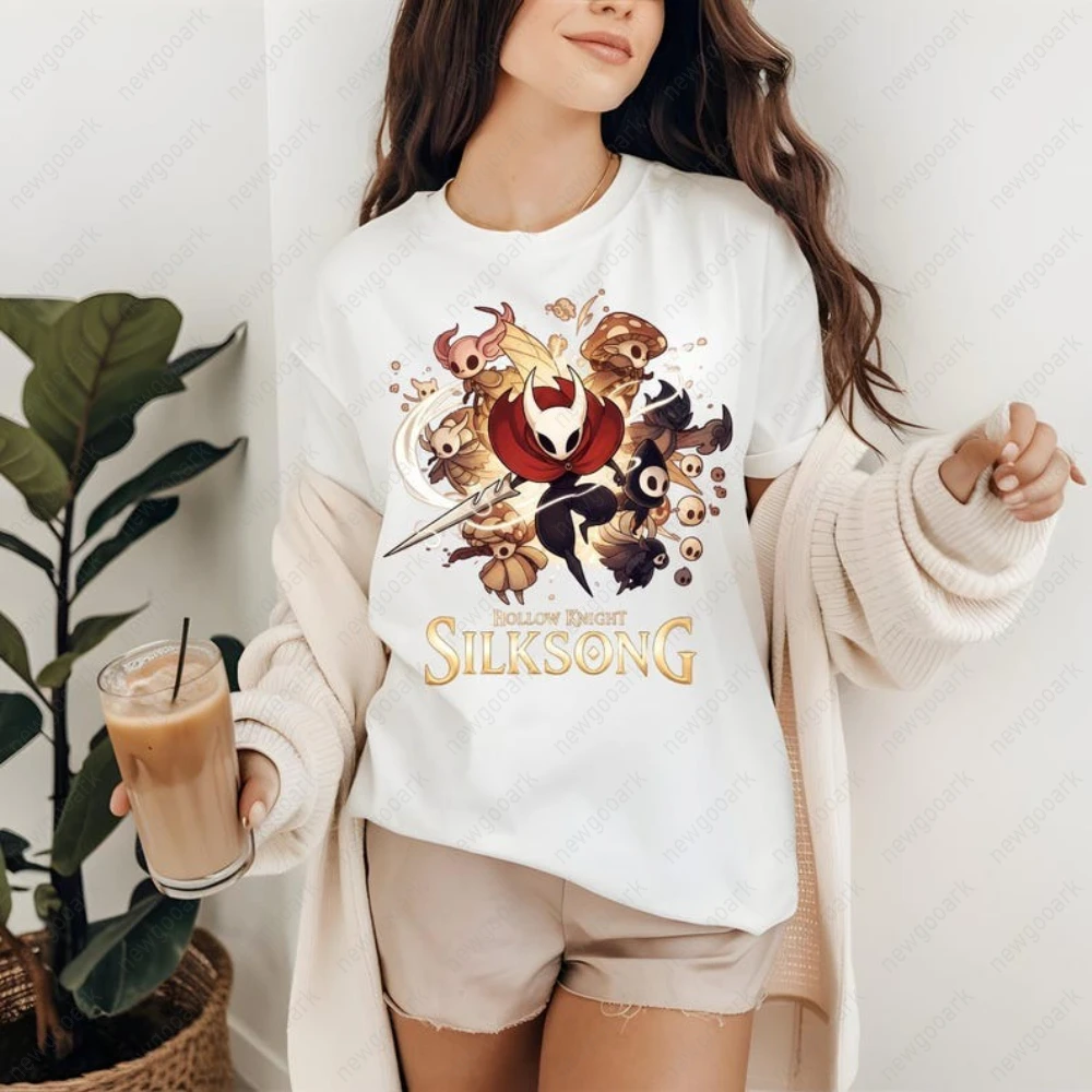 Hollow Knight Silksong Indie Game Shirt Silksong Hornet Gothic Aesthetic Gaming Graphic T Shirts Woman Man Cotton Short-sleev