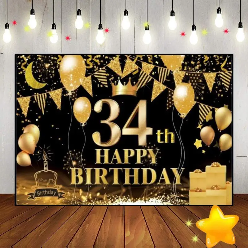 

Happy 31/32/33/34/35th Birthday Background Girl Custom Backdrop Decoration Photocall Golden Photography Personalized Photo Man