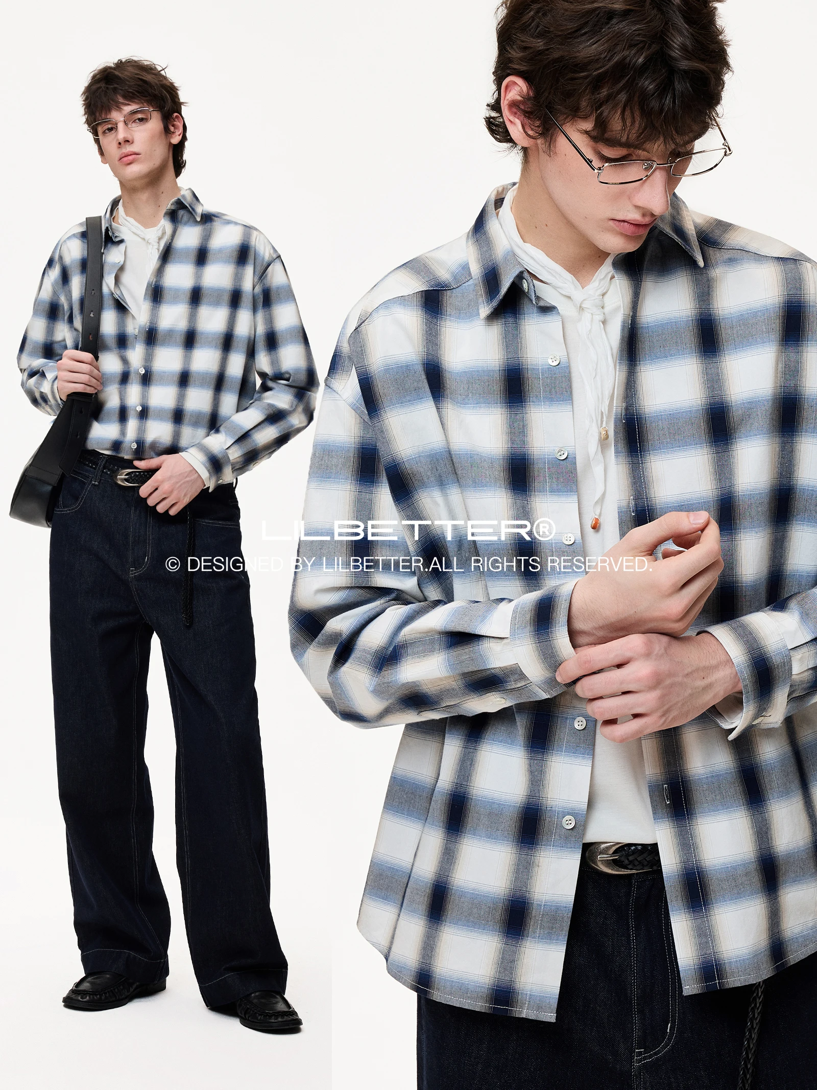 Lilbetter Men's Long Sleeve Shirt Casual Cotton Plaid Button up Fashion Urban Style Commute Wind Outerwear Regular Fit