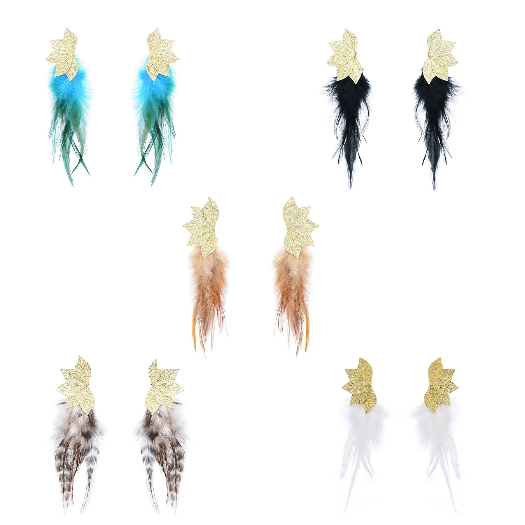Bohemian Brown Blue Feather Tassel Earrings For Women New Indian Ethnic Long Drop Earrings Fashion Retro Christmas Jewelry