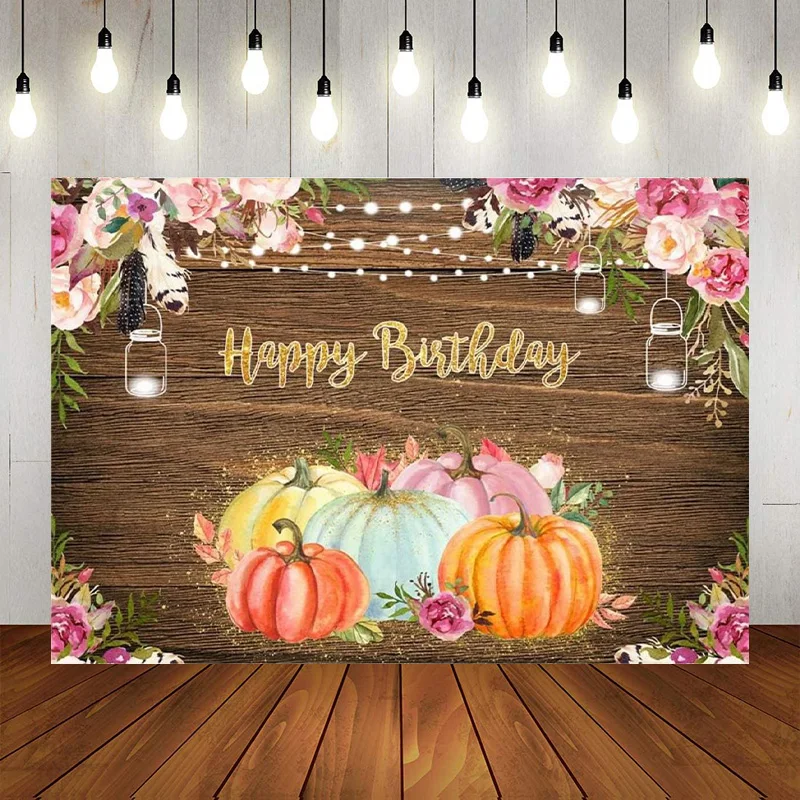 Autumn Pumpkin Birthday Photo Backdrop Fall Flowers Pumpkins Photography Background Princess Party Banner Decorations Props