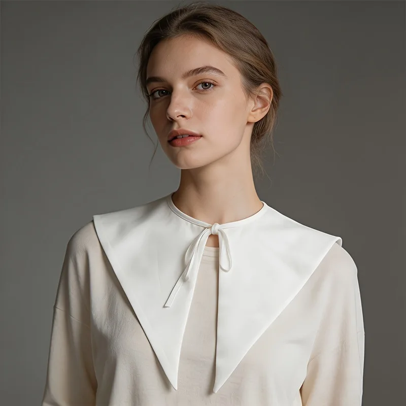 Detachable Collar Retro Elegant Satin Cotton Large Pointed Shawl Triangle Easter Accessory Ivory Medium Lightweight
