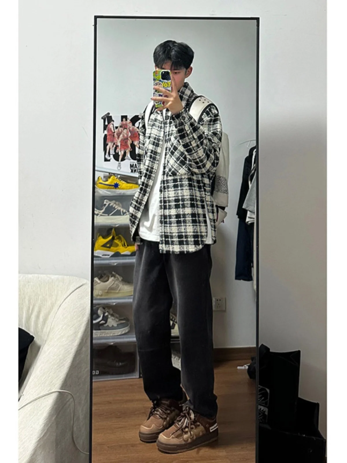 

Men's Fce Lined Straight Leg Jeans High Street American Vibe Slimming Bootcut Pants mid High Waist Zipper Closure Cotton P...