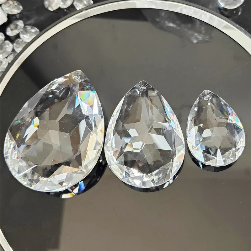 22mm 38mm 50mm 63mm 76mm Clear Glass Tear Drop Crystal Chandelier Parts K9 Glass Suncatcher Prism Hanging Trimming Pendants