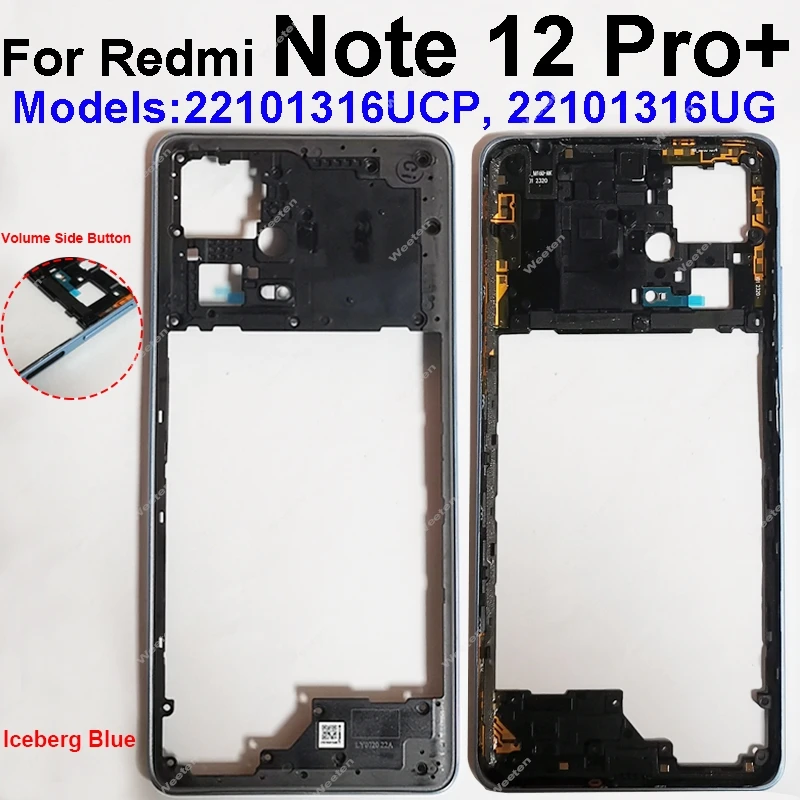 Middle Frame Bezel Holder For Xiaomi Redmi Note 12 Pro Plus Middle Frame Housing Cover With Volume Side Button Parts