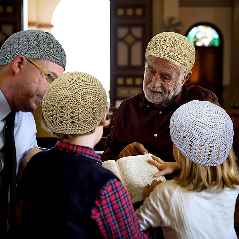 Kufi Cap solidna bawełna kobiety mężczyźni czapki modlitewne islamska czapka Kufi kapelusz szydełkowa ręcznie robiona zima utrzymuj ciepło akcesoria