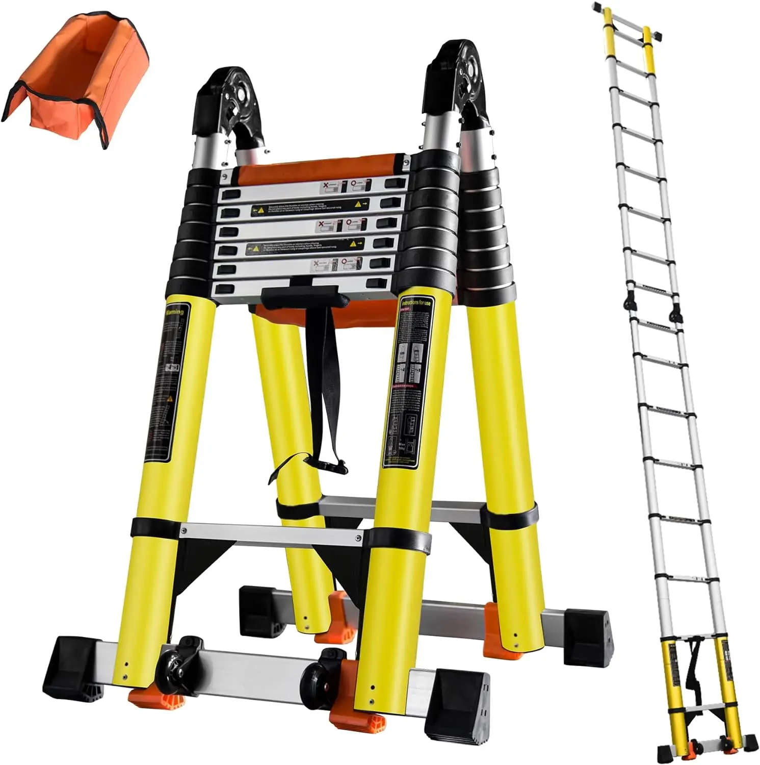 Telescoping Ladder w. Stabilizer/Wheels/Cargo Hold,Adjustable Folding Extension Ladder A Frame 8+8 Foot Step Ladders for Home