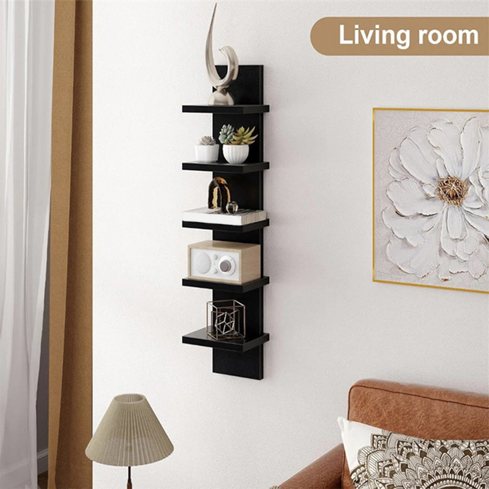 5 Tier Wall-Mounted Bookshelf Floating Shelves Wood Shelf Decor for Bathroom Storage Rack Thick Wall Kitchen Bookshelf Organizer