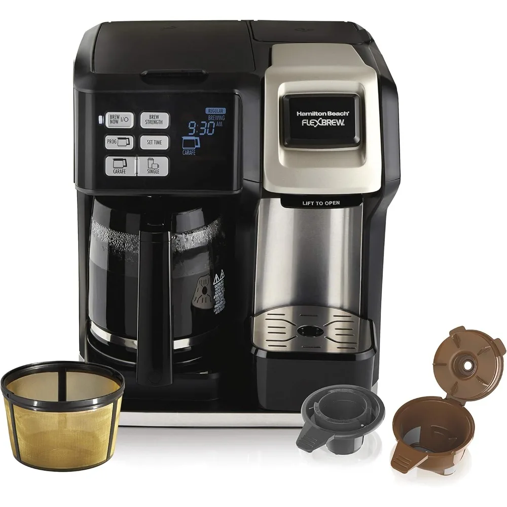 2-Way Coffee Maker,Compatible with K-Cup Pods or Grounds, Single Serve & Full 12c Pot,Permanent Gold-Tone Filter, Black & Silver