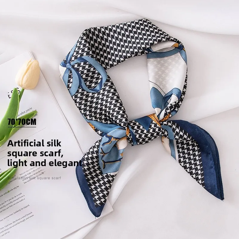 Qiandongge Printed Small Square Scarf Versatile Fashion Imitation Silk Temperament Neck Protection Neck Scarf Tied Bag Headband