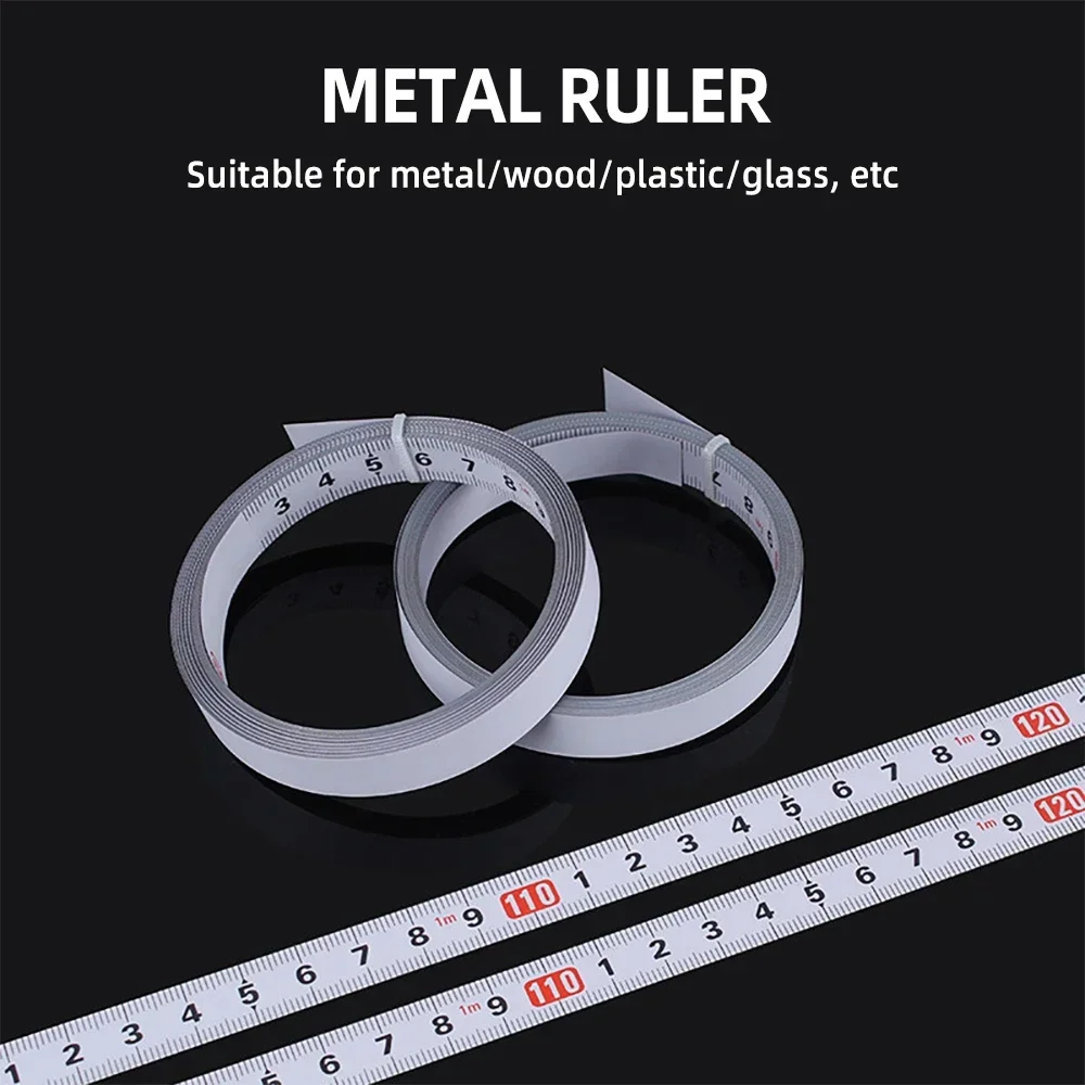 1/2/3mm Stainless Steel Adhesive Scale 13mm Wide Self-adhesive Tape Ruler Strips Flat Ruler Self Adhesive Tape Ruler