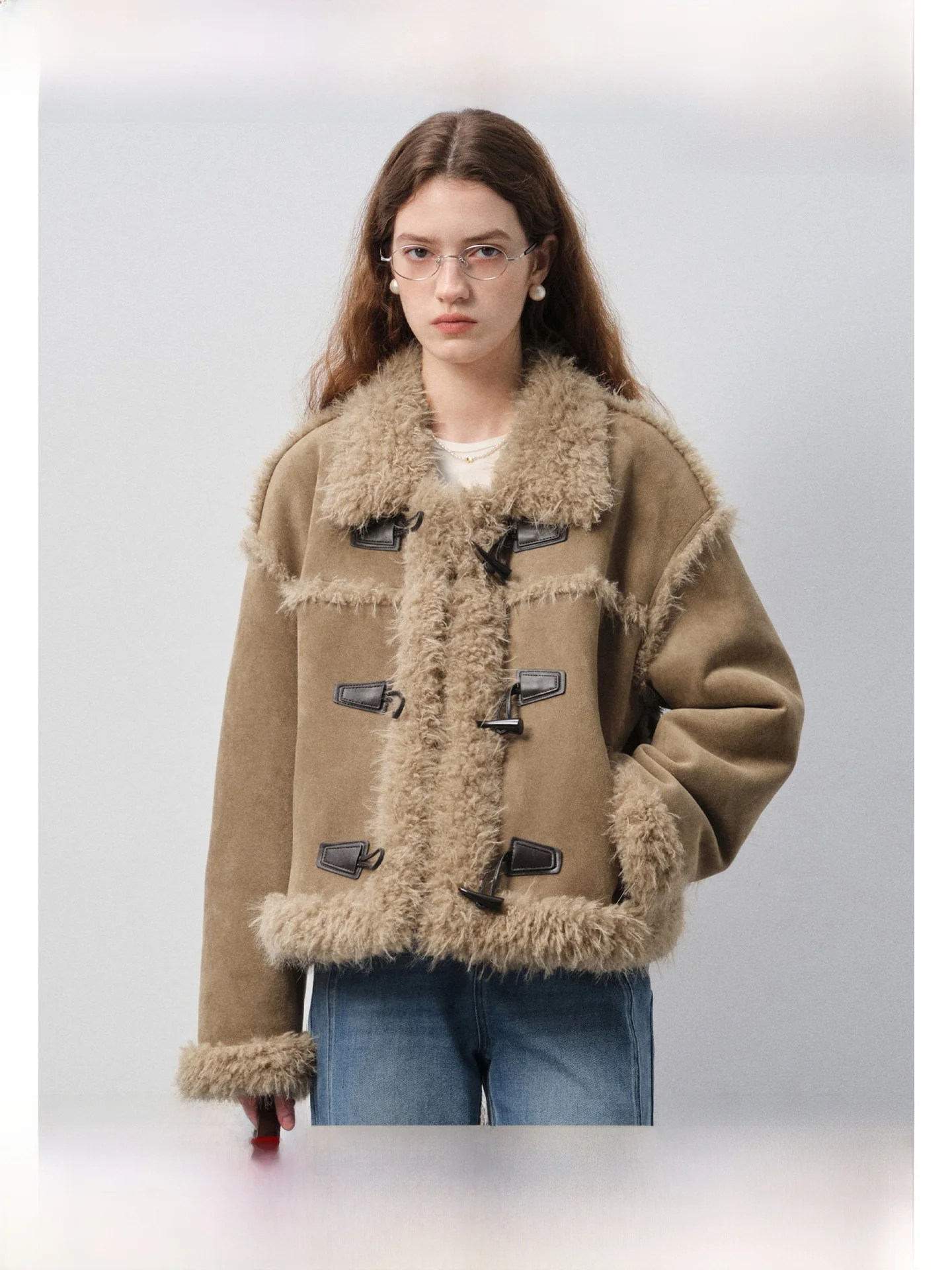 

VEGA CHANG Women's Fce Lined ort Jaet 2025 Winter Fur Leather Inteated Fake Fur Coat Stand Fit Commute Sle