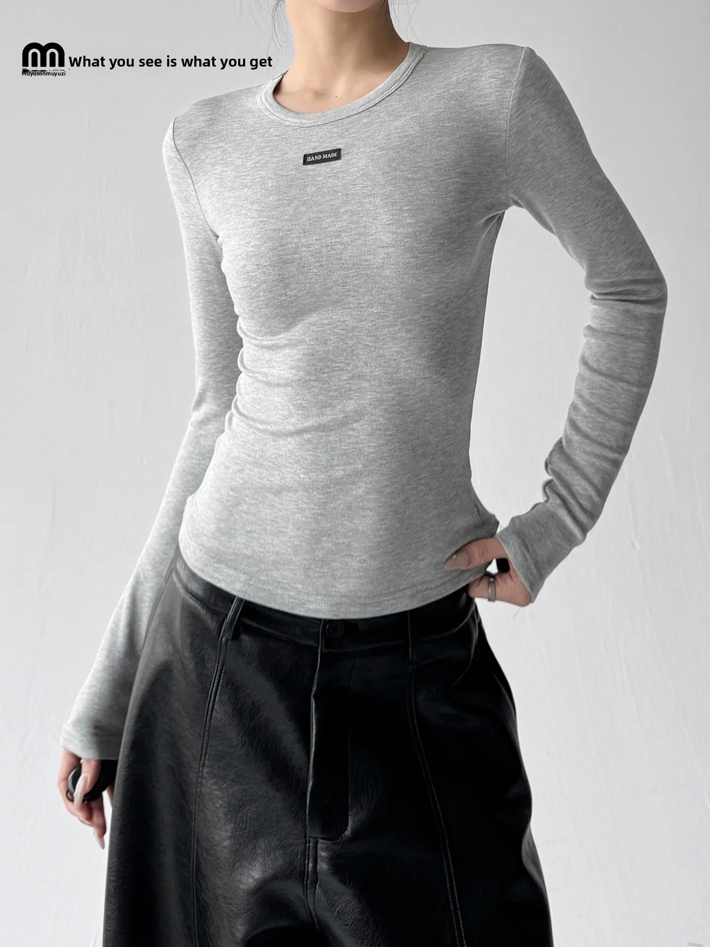 Slim Fit round Neck Long Sleeve T-Shirt Women's Base Layer Shirt Inner Wear Grey Shoulder Width Regular Style Cotton Polyeste...