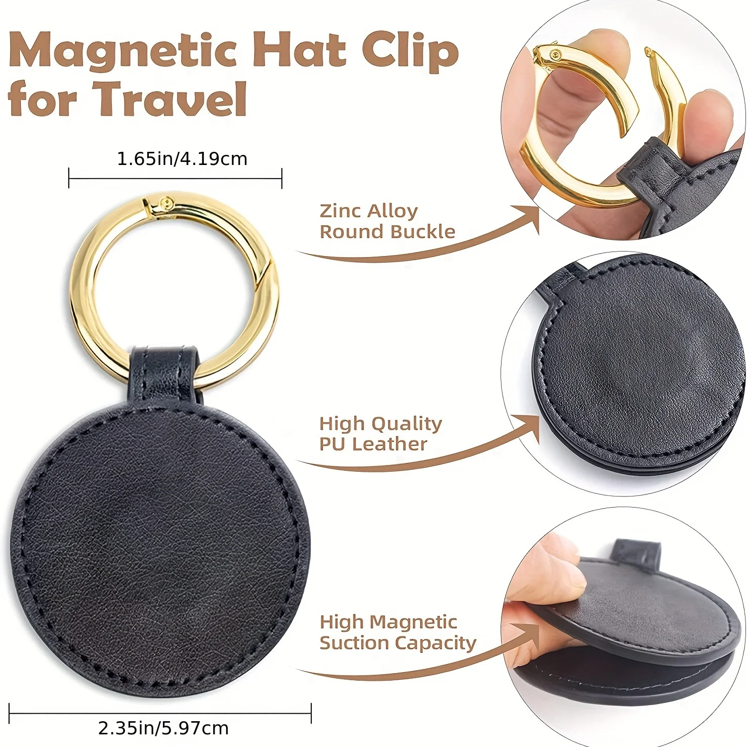 1PC Magnetic Hat Clip On Bag Hat Holder For Handbag Backpack Luggage PU Leather Hat Keeper Clip Travel Bag Accessories view 2