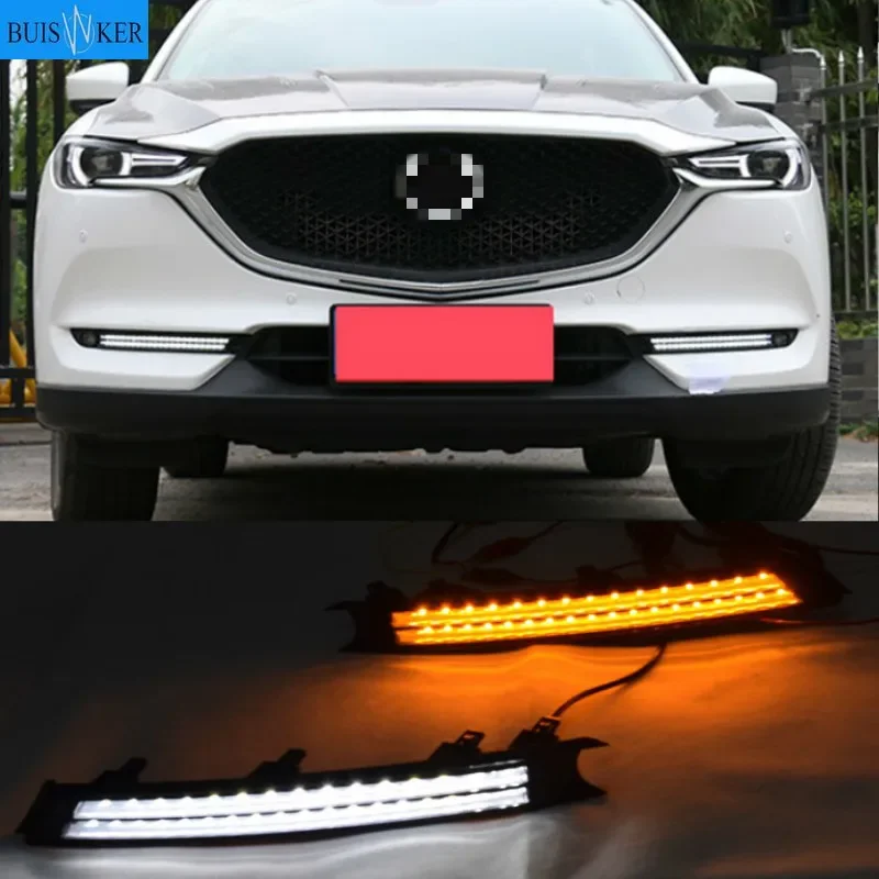 

2Pcs 12V LED DRL Daytime Running Light With Yellow Turning Signal fog lamp For Mazda CX-5 CX5 2017 2018 2019