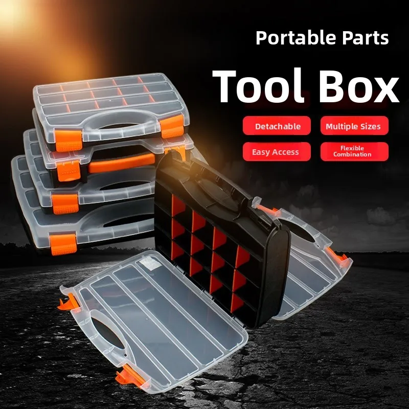 

Двусторонний ящик для инструментов, органайзер, пластиковый чехол для хранения мелких деталей, портативный ящик для инструментов, ящик для инструментов, контейнер для винтов, гаек, гвоздей, болтов