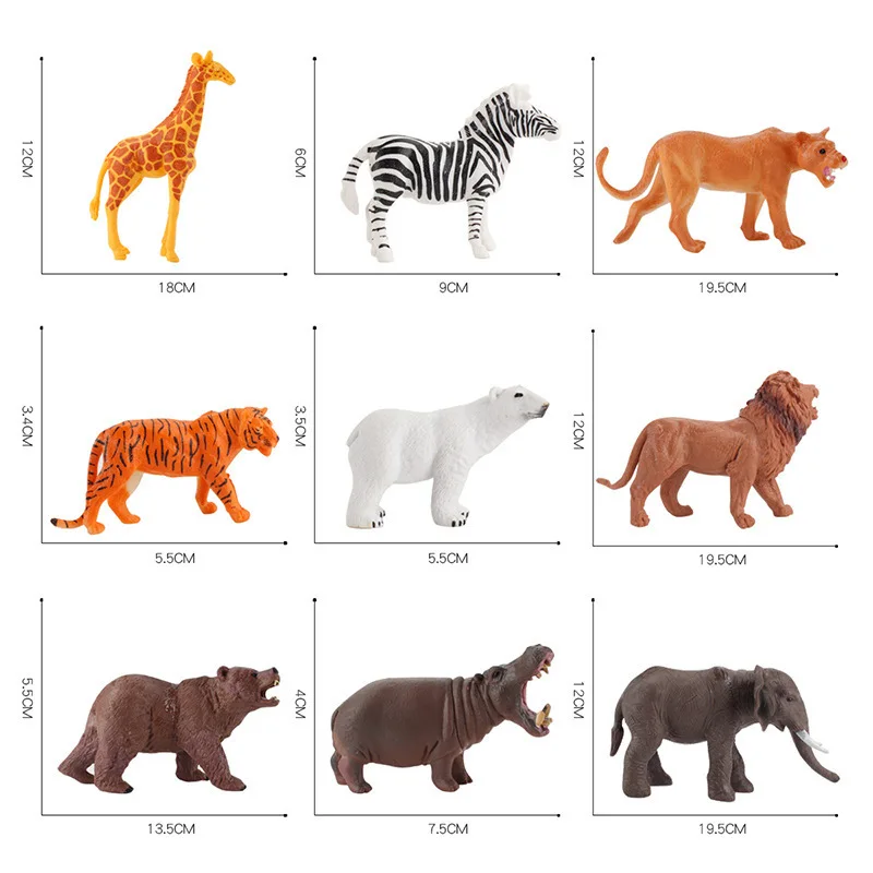 12 รูปแบบ Hollow ชีวิตป่าจําลองสัตว์ที่สมจริง Lion Hippo Tiger Giraffe Decor ของเล่นเด็กคริสต์มาสของขวัญ