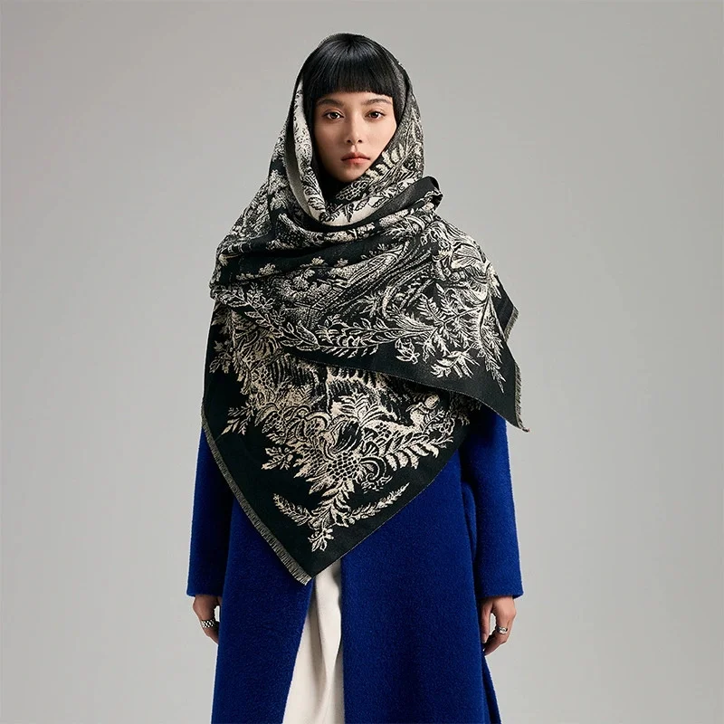 

Женская толстая двусторонняя модная теплая шаль с бахромой, новый зимний шарф из искусственного кашемира, роскошное одеяло, шарфы, одеяло Bufanda