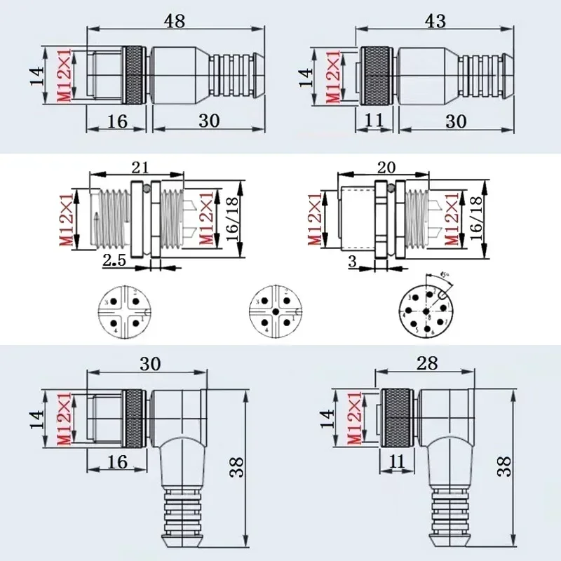 Рисунок 4 - M12 4-контактный 5-контактный 8-контактный