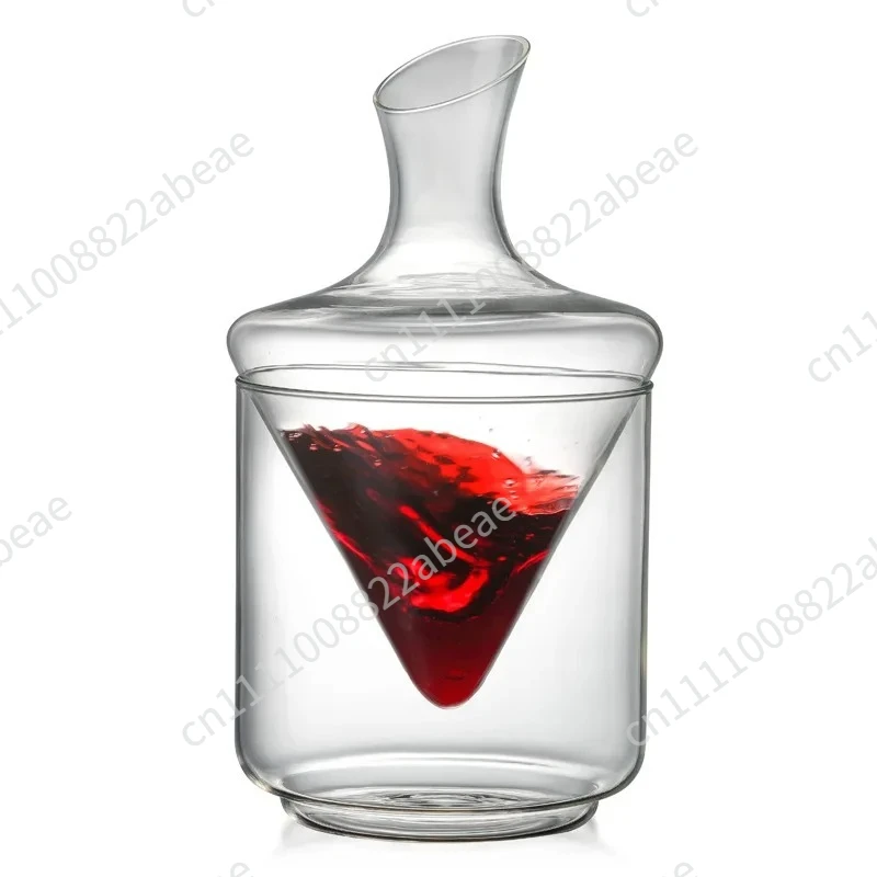 1000ml Drum Type Wine Decanter with Ice Bucket, Lead-free, Hand Blown Crystal Wine Glass, Fast Rotating, Whiskey Decanter