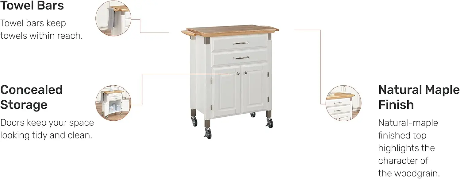 Dolly Madison White Prep & Serve Cart, Off White