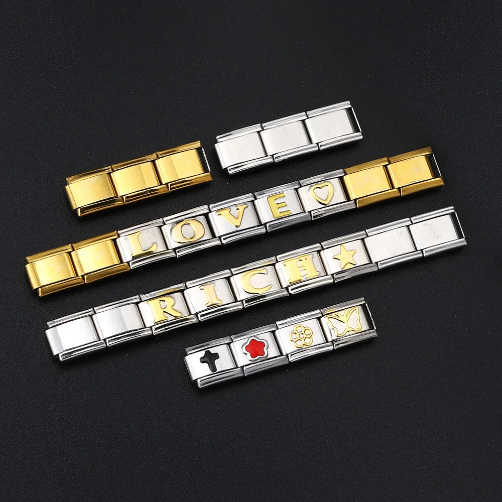 New Fashion 26 A-Z English Letters Italian Charm Links Fit 9mm Stainless Steel Basical Bracelet Making Women Jewelry Hand Chain