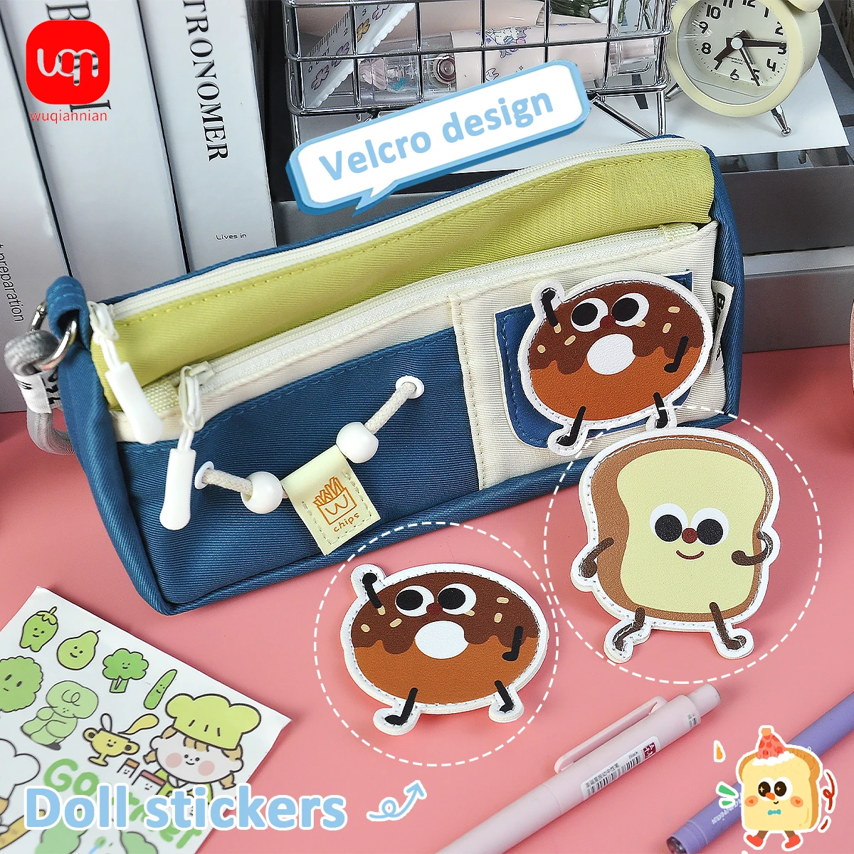 Kawaii Pencil Bag Color Splicing Large Capacity Multi-layer School Stationery Pencil Case