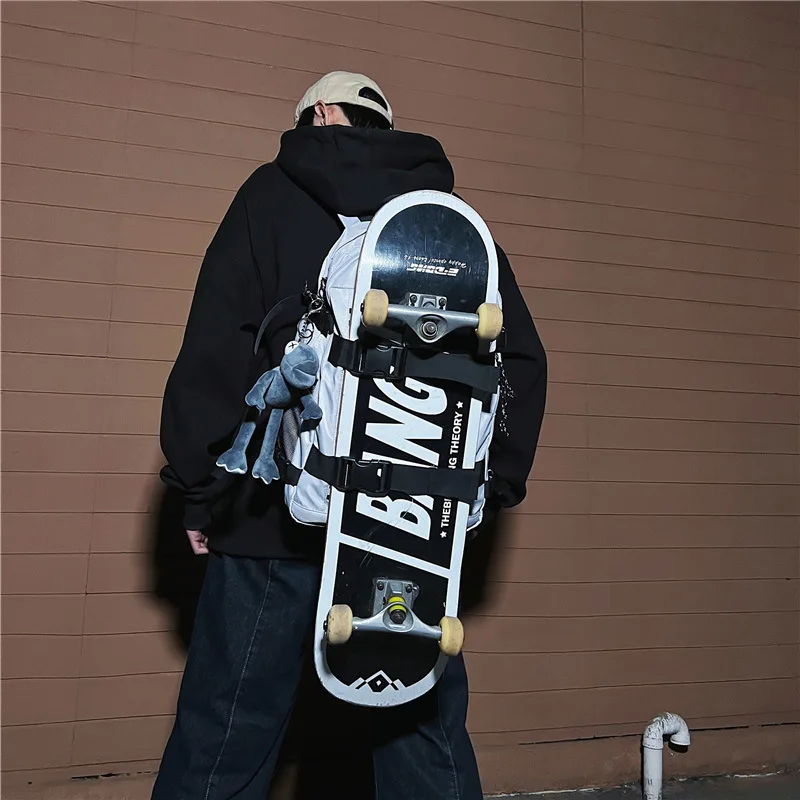 Backpack Skateboard Bag Men Women Trendy Cool Reflective Stripe Backpack Student Schoolbag Personalized Large Capacity Backpack