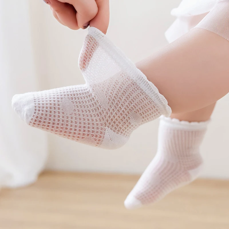 4 Pairs Newborn Socks Summer Mesh Short Tube Baby Socks Breathabke Thin Toddler Socks For Baby Girls Boy