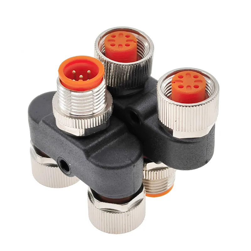 M12 Sensor Y-Shaped Waterproof 3-Way Pipe Conversion Plug 4/5 Pin Male/Female for Industrial Use - Durable Sensor Connector