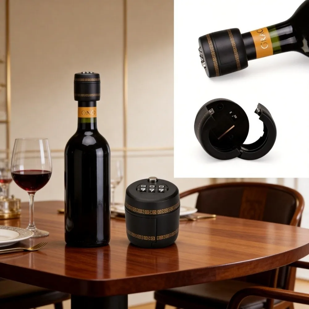 Plastic Wine Bottle Lock Secret Combination 3 Digit Wine Stopper Bottle Cap Coded Vacuum Bottle Cap Password Lock Bar Tool