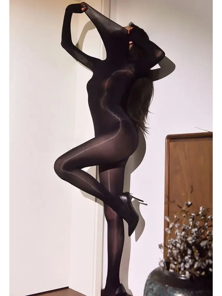 

Turtleneck High Cut Patchwork Seamless Bust Nylon Catsuit Shiny Bodystocking Tights Hot Sexy Leotard Conjoined Lingerie Jumpsuit