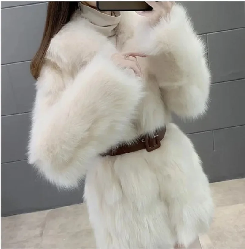 

Haining imitation fox fur coat for women, faux fur coat, medium length, thickened, elegant, socialite, 2023, new