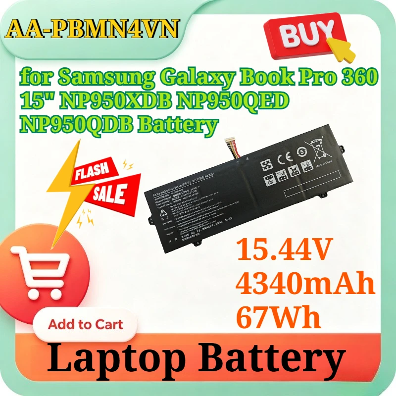 AA-PBMN4VN 15.44V 4340mAh 67Wh Replacement Laptop Battery for Samsung Galaxy Book Pro 360 15