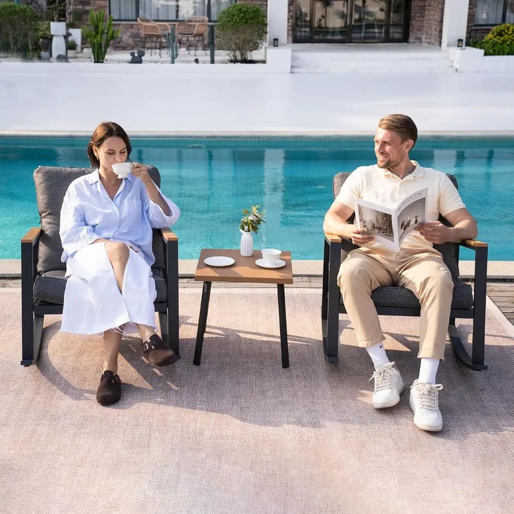 مجموعة بيسترو للفناء الخارجي باللون الرمادي مع وسائد وطاولة قهوة للحديقة والشرفة والفناء الخلفي #6