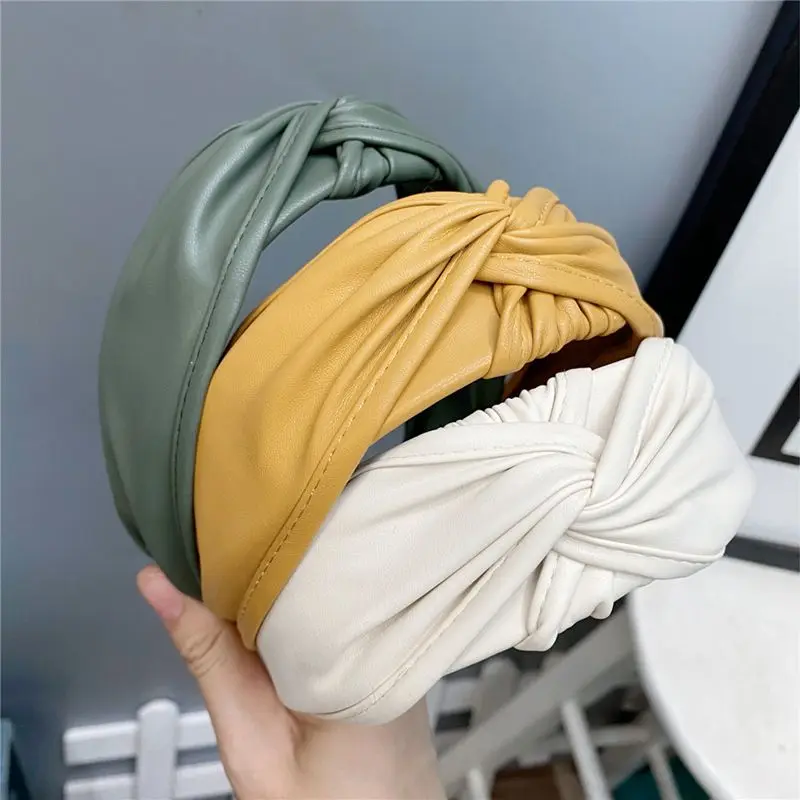 PU Leather Headbands Black Blue Yellow Beige Green Gray Cross Hairbands for Women Hair Accessories Girls Fashion Daily Headwear