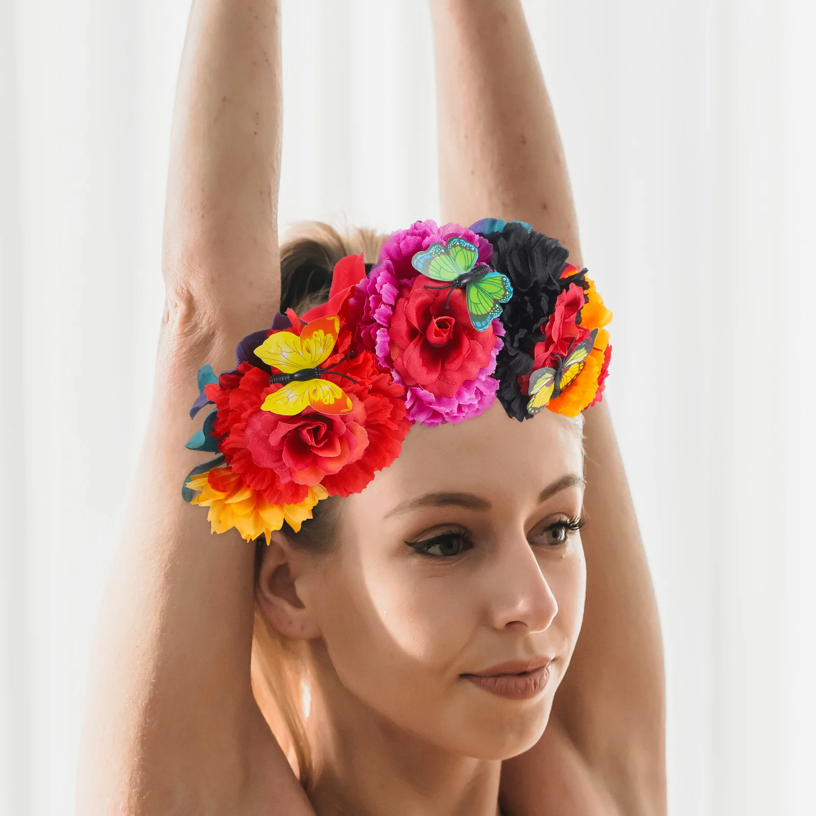 Day of The Dead Headband Headpiece Mexican Accessories for Women Flowers Costume Party Crown Girls Fabric Hairband