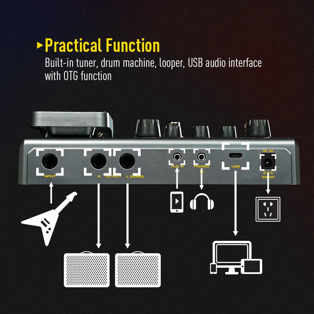 Sonicake Matribox 140 prosesor Multi efek akustik, Built-in gitar/Bass/akustik dengan pedal ekspresi Looper pemodelan AMP QME-50